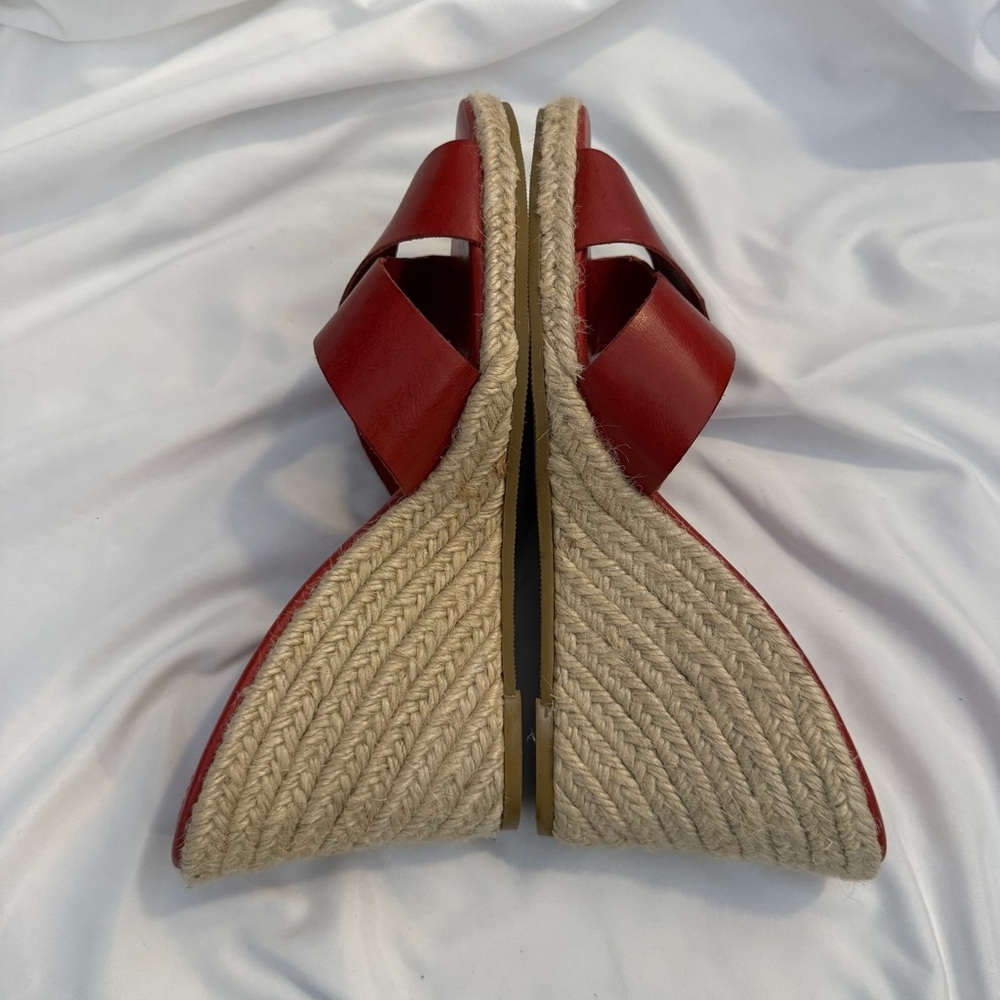 NWOT Lauren Ralph Lauren Leather Crisscross Espadrille Wedge Heeled Sandals - Picture 4 of 6